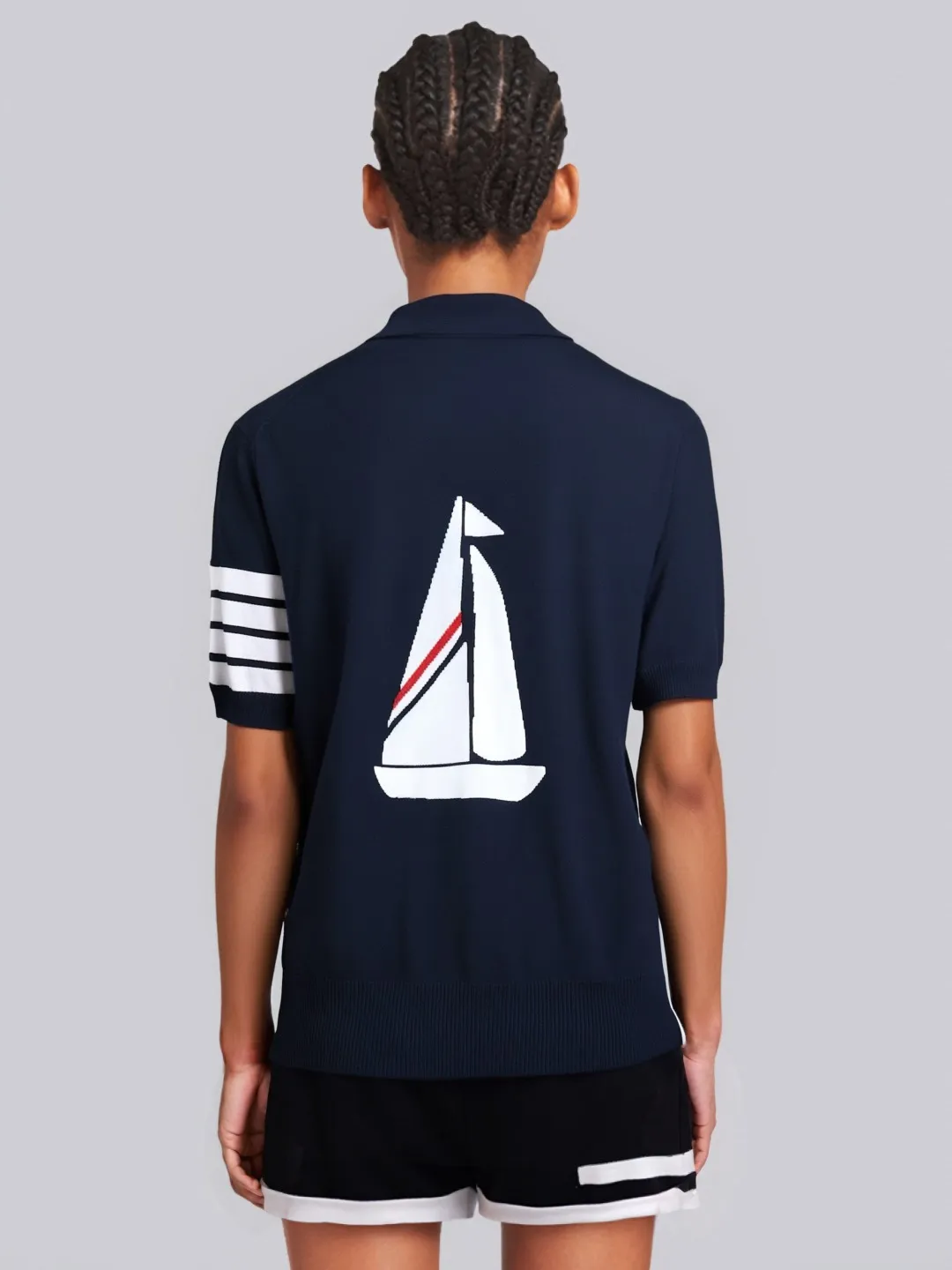 ：M 32（TB POLO ） THOM BROWNE POLO TB POLO Classic Breathable Authentic Quality + Authentic + Same Style Size：1/2/3/4 ：White/Black/Navy Blue/Light Gray